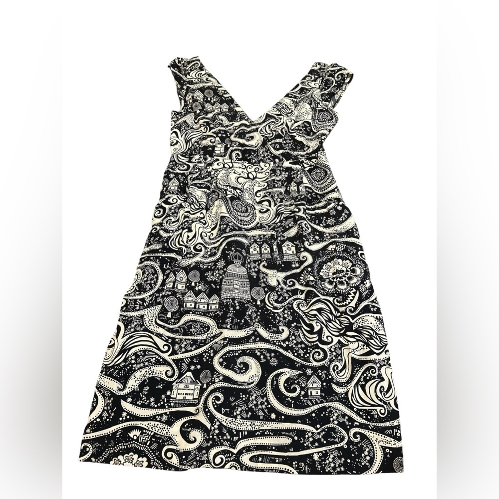 Moulinette Soeurs Anthropologie Black White Swirling Villages Pocket Dress 2